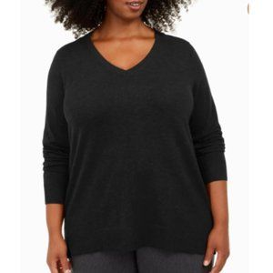 Karen Scott V-Neck Ribbed Trim Sweater - Black